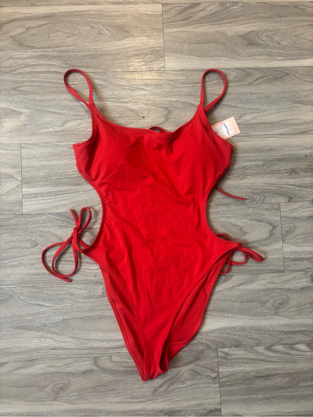 Women’s Red One-Piece Cutout Swimsuit with Side Ties